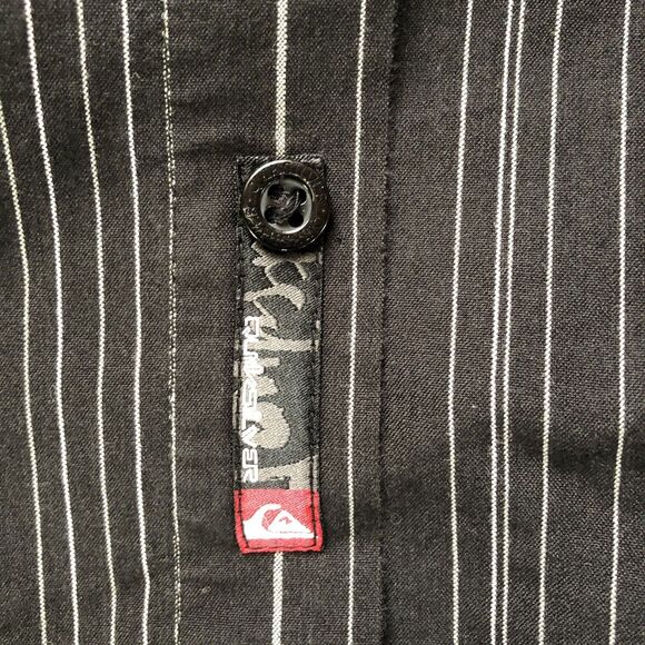Quiksilver Mens Black Striped Button Down Shirt Pocket Tag Size XL - Picture 12 of 16